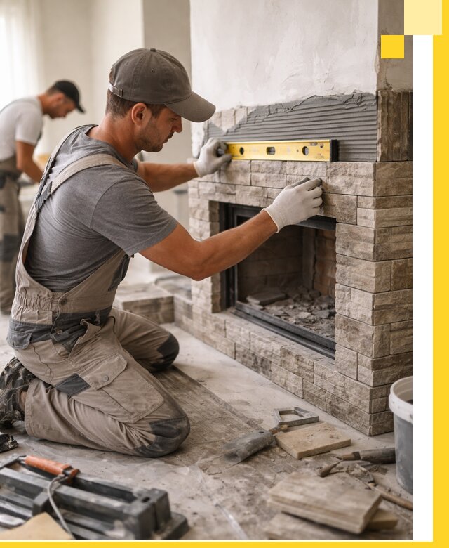 Облицовка каминов в Чехове, монтаж и отделка натуральным камнем