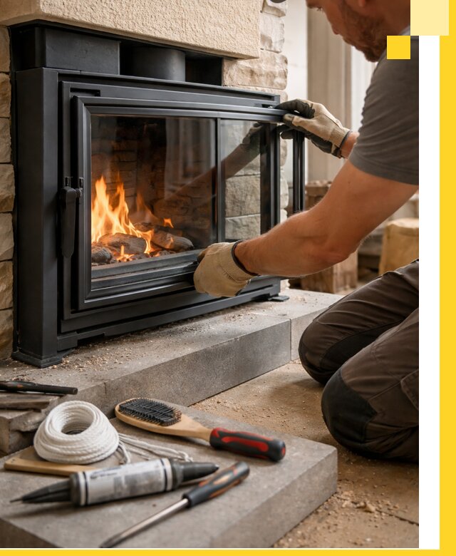 Производство, монтаж и доставка каминов со стеклом в Чехове