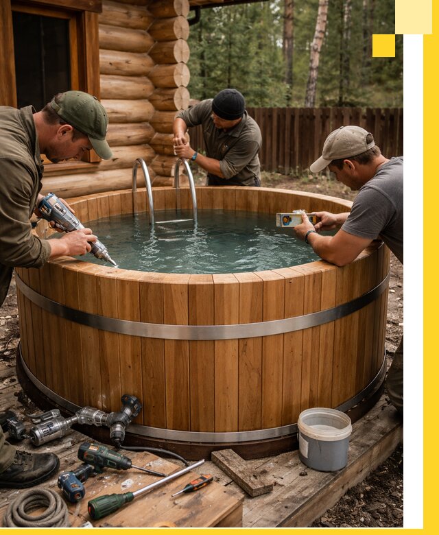 Строительство бань с купелью под ключ и отделкой в Чехове