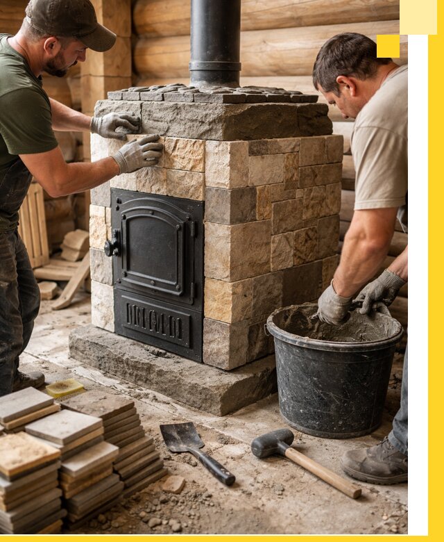 Облицовка банной печи под ключ в Чехове: камень и плитка