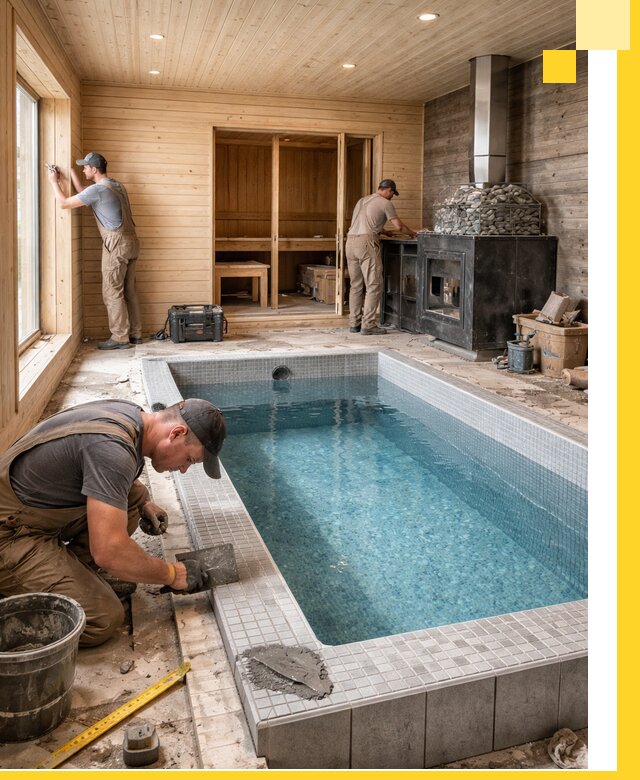 Проект бани с бассейном и сауной в Чехове под ключ