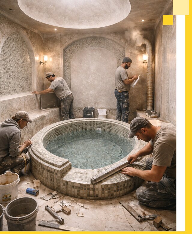 Профессиональное строительство хамама с бассейном в Чехове под ключ