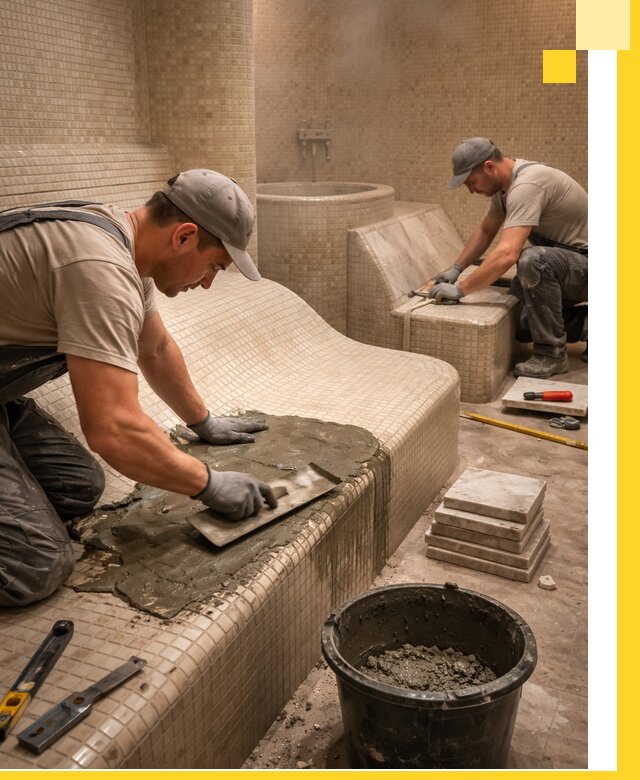 Лежаки для хамама под ключ в Чехове, проект и монтаж