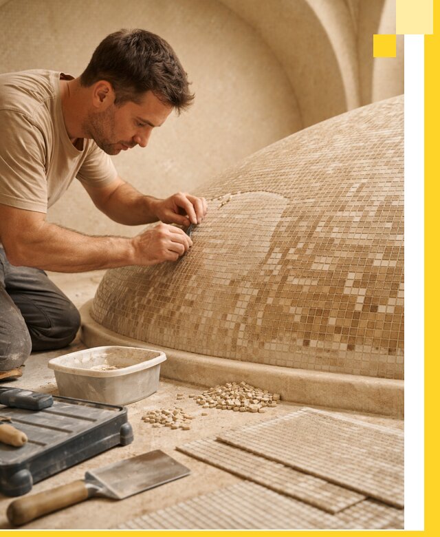 Профессиональная укладка мозаики для хамама под ключ в Чехове