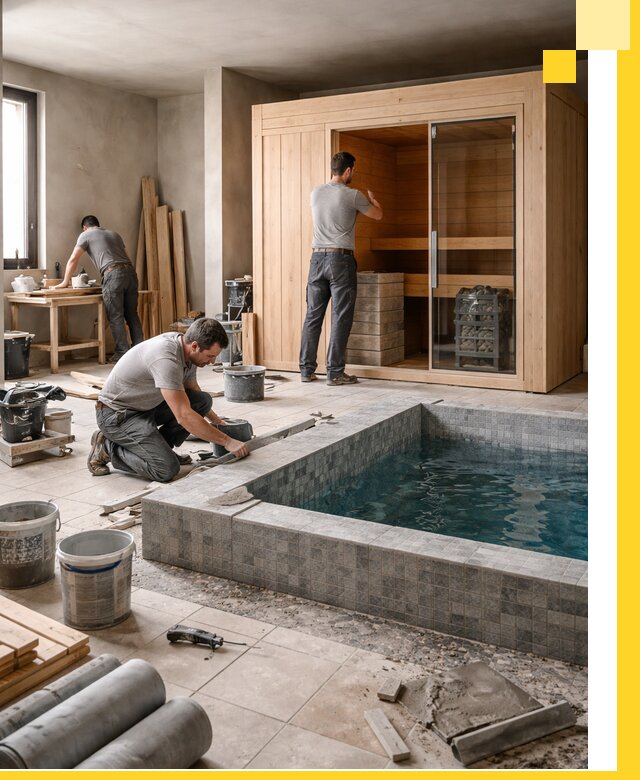 SPA зоны под ключ с бассейном сауной и печью в Чехове